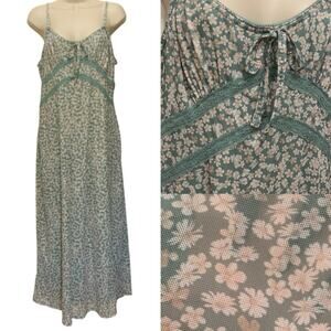 Pink Republic Women’s Sz XL Sage Green Ditsy Floral Mesh Maxi Slip Dress